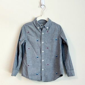Janie and Jack Boys Embroidered Oxford Shirt Chambray Ski Novelty Print, 5